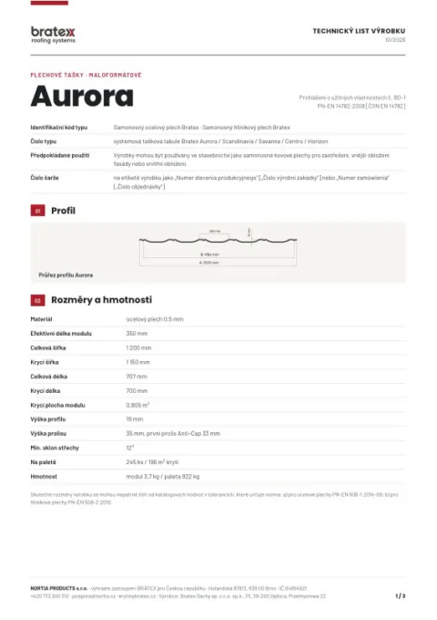Náhled: Technický list Aurora