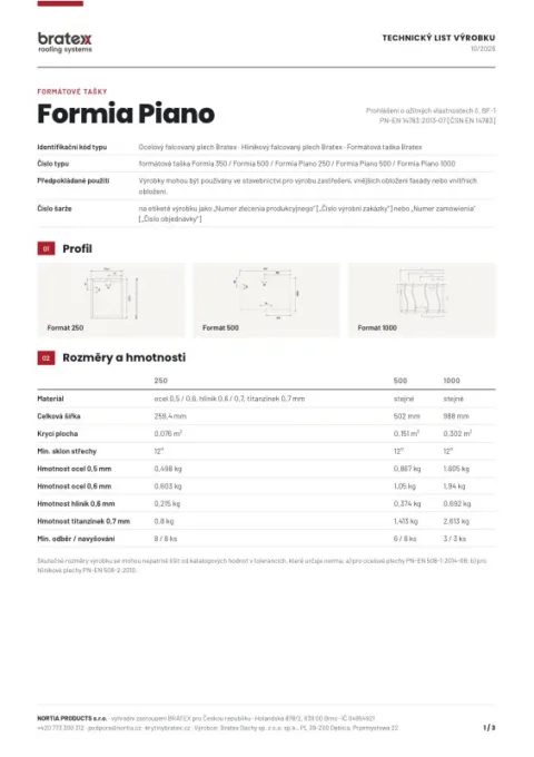 Náhled: Technický list Formia Piano