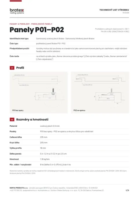 Náhled: Technický list Panely P01–P02