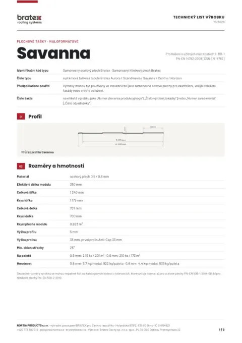 Náhled: Technický list Savanna