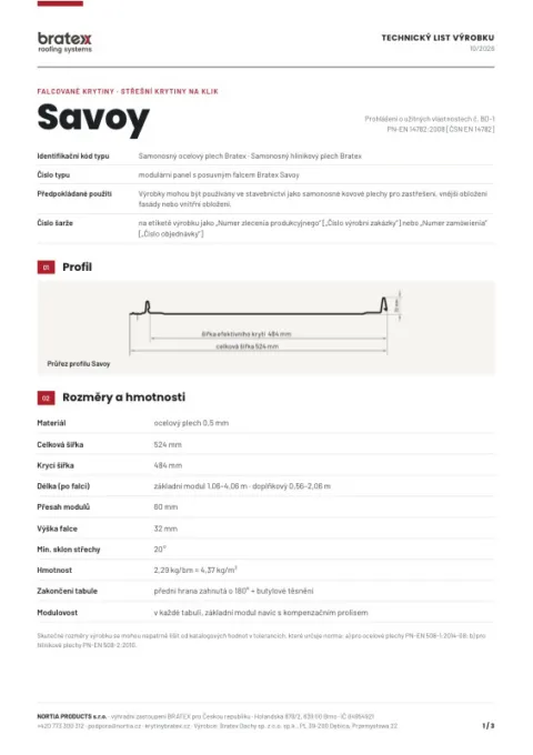 Náhled: Technický list Savoy
