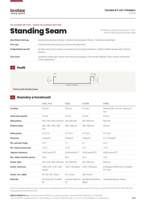 Náhled: Technický list Standing Seam
