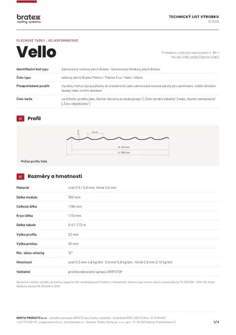 Náhled: Technický list Vello